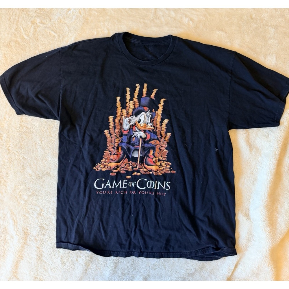 Vtg Teefury Scrooge McDuck Game of Coins T-Shirt Mens XL Black Y2k Parody Tee